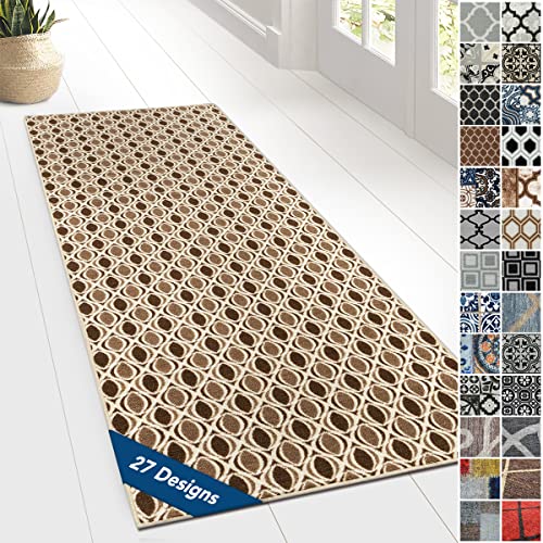 Floordirekt Teppichläufer mit Muster - maßgefertigter Feinschlingen Teppich Läufer für Küche, Flur & Wohnraum - Ornament Vintage Orient Gitter (80 x 350 cm, Cork) von Floordirekt