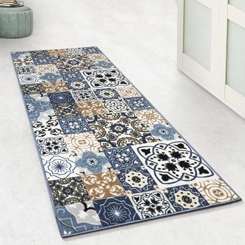 Floordirekt Teppichläufer mit Muster - maßgefertigter Feinschlingen Teppich Läufer für Küche, Flur & Wohnraum - Ornament Vintage Orient Gitter (80 x 350 cm, St. Davids) von Floordirekt