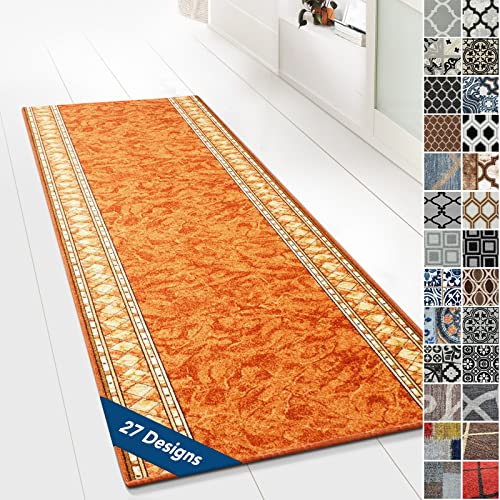 Floordirekt Teppichläufer mit Muster - maßgefertigter Feinschlingen Teppich Läufer für Küche, Flur & Wohnraum - Ornament Vintage Orient Gitter (80 x 800 cm, Rügen Terra) von Floordirekt