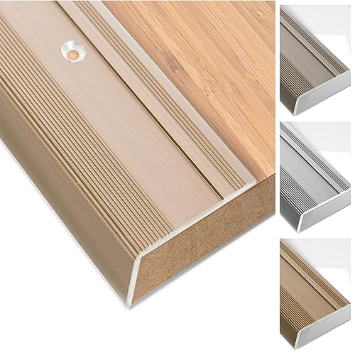 Floordirekt Treppenkantenprofil aus Aluminium 100cm lang 6 Stück inkl. Schrauben und Dübeln | Stufenkantenprofil Vorgebohrt in L-Form | Winkelprofil 37mm Breite x 17 mm Höhe (Gold) Glory von Floordirekt