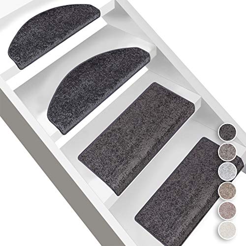 Floordirekt Velours-Stufenmatten Sundae - Halbrund oder Eckig - Treppenmatten in 6 Farben - Strapazierfähig & pflegeleicht - Stufenteppich für Innen (Anthrazit, Halbrund 65 x 23,5 cm) von Floordirekt