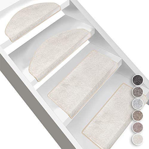 Floordirekt Velours-Stufenmatten Sundae - Halbrund oder Eckig - Treppenmatten in 6 Farben - Strapazierfähig & pflegeleicht - Stufenteppich für Innen (Creme, Eckig 65 x 23,5 cm) von Floordirekt