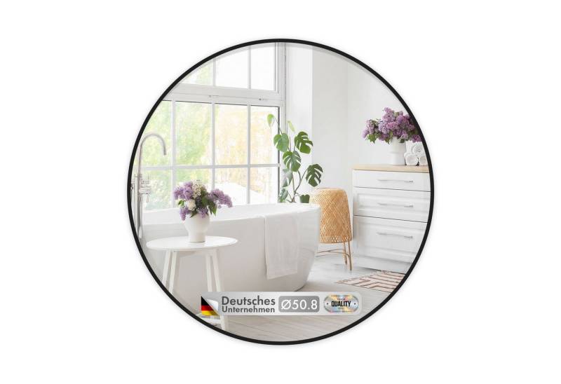 Floordirekt Wandspiegel Bella, Runder Spiegel mit schwarzem Aluminiumrahmen, in 3 Größen (Kristallklar & Rostfrei, 1-St., 50cm Durchmesser), Anti-Glasspliter Folie für mehr Sicherheit, mit Montagematerial von Floordirekt