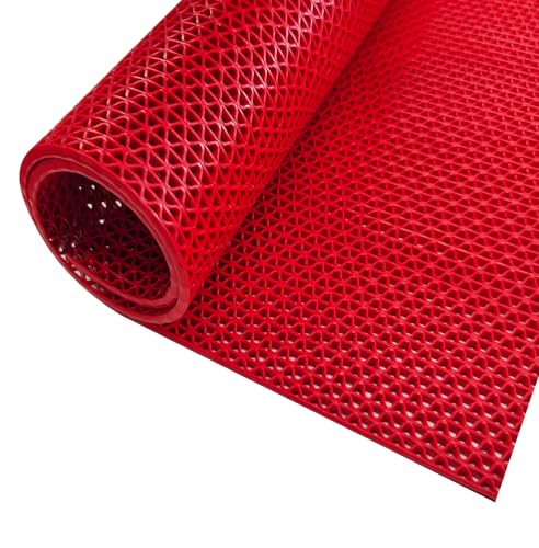 Floordirekt Z-Mat 120 x 200 cm, Rot - PVC Bodenmatte für Nasszonen - Meterware - Drainage-Wirkung - Rutschsicher - Antibakteriell - Saunaläufer Duschmatte Bodenrost Antirutschmatte von Floordirekt