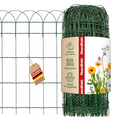 Floordirekt Beetzaun Metall, 65 cm x 10 m, Ziergeflecht, dekorative Beeteinfassung, Beetumrandung, Gartenzaun, Zaun zum Stecken, Drahtzaun, Zierzaun, kleiner Zaun für Garten von Floordirekt