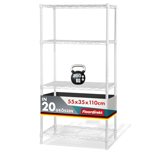 Floordirekt Gitterregal Rocky | Metallregal | Tragkraft ca. 50 kg je Boden | Multifunktionales Ablagesystem | In Zwei Farben und verschiedenen Größen erhaltlich (55 x 35 x 110 cm, Weiß) von Floordirekt