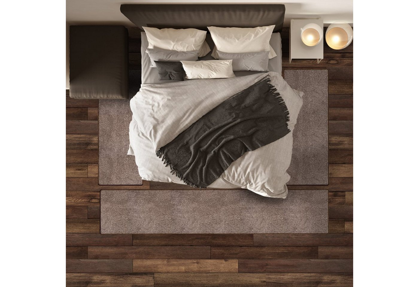Hochflor-Bettumrandung Lyon Braun 94, 3 Größen, Teppichläufer, ideal im Schlafzimmer Floordirekt, Höhe 10 mm, (3-tlg), Velours von Floordirekt