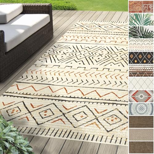 Floordirekt Outdoor Teppich wetterfest & UV beständig für Terrasse, Balkon oder auch für Küche & Wohnzimmer Robustes, flachgewebtes kurzflor waschbarer Wohnzimmerteppich 120 x 170 cm Aztec Gelb von Floordirekt