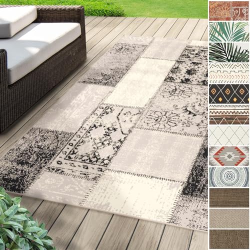 Floordirekt Outdoor Teppich wetterfest & UV beständig für Terrasse, Balkon oder auch für Küche & Wohnzimmer Robustes, flachgewebtes kurzflor waschbarer Wohnzimmerteppich 120 x 170 cm Cotton-Grau von Floordirekt