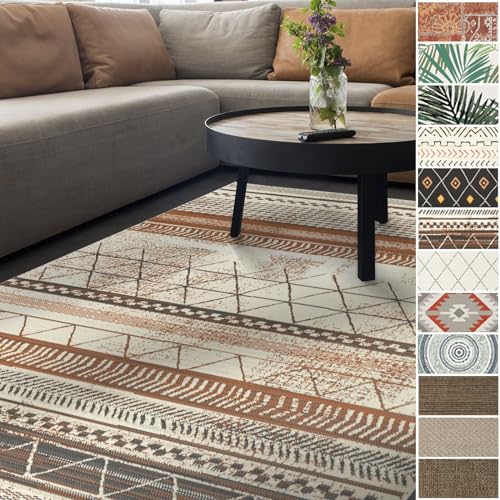 Floordirekt Outdoor Teppich wetterfest & UV beständig für Terrasse, Balkon oder auch für Küche & Wohnzimmer Robustes, flachgewebtes kurzflor waschbarer Wohnzimmerteppich 120 x 170 cm Rebel Braun von Floordirekt