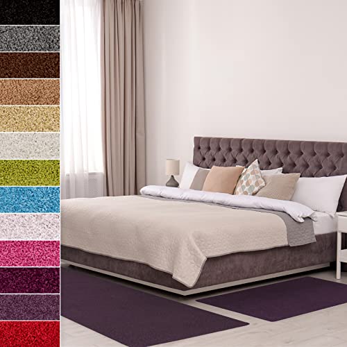 Floordirekt Shaggy-Bettumrandung Barcelona - 3-teilig - Shaggy-Kräusel-Optik - Hochflor Bettvorleger in vielen Farben (B: 67 cm | L: 1 x 250 cm + 2 x 140 cm, Lila) von Floordirekt