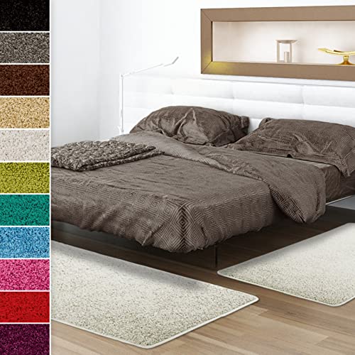 Shaggy-Bettumrandung Sphinx - 3-teiliges Läufer-Set für das Schlafzimmer - Hochflor Bettvorleger in vielen Farben (B: 67 cm | L: 1 x 240 cm + 2 x 140 cm, Creme) von Floordirekt