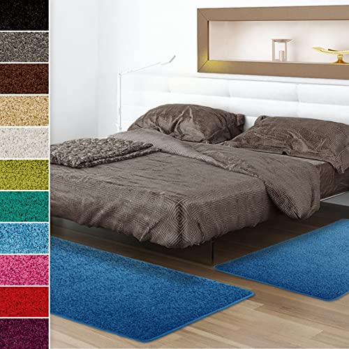 Shaggy-Bettumrandung Sphinx - 3-teiliges Läufer-Set für das Schlafzimmer - Hochflor Bettvorleger in vielen Farben (B: 67 cm | L: 1 x 240 cm + 2 x 140 cm, Hellblau) von Floordirekt
