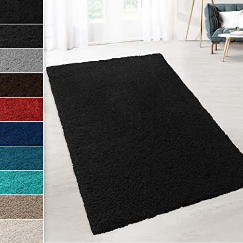 Shaggy-Teppich Prestige | Erhältlich in vielen Farben & Größen | Strapazierfähig und pflegeleicht | Flauschiger Hochflor-Teppich der Extraklasse (Schwarz, 80 x 150 cm) von Floordirekt