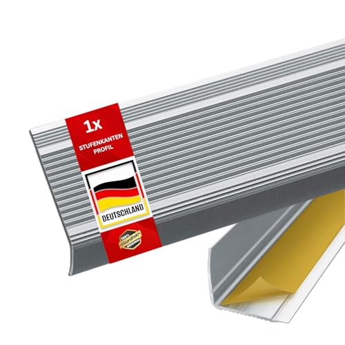 Floordirekt Treppenkantenprofil in L-Form aus Aluminium 1 Stück. 90x3x2cm | Selbstklebend | Silber für Parkett und Laminat | Inkl. Montagematerial | Stufenkantenprofil in 3 Längen & 4 Farben Integral von Floordirekt