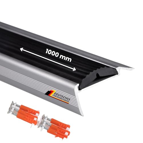 Floordirekt Treppenkantenprofil gelocht aus Aluminium mit rutschfester Gummi Kantenschutz für Laminat, Parkett, Treppen Stufenkantenprofil - Treppenwinkel, Treppenprofil, Winkelprofil schwarz 100 cm von Floordirekt