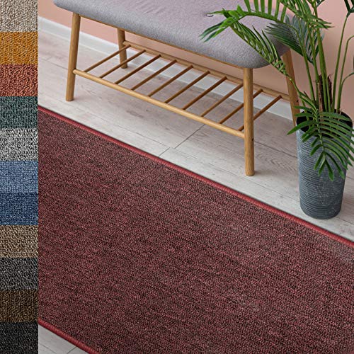 Teppich London | Wohnteppich oder Läufer für Küche, Flur und Wohnraum | Strapazierfähig & pflegeleicht | 11 Farben & viele Größen (80 x 250 cm, Weinrot 16) von Floordirekt