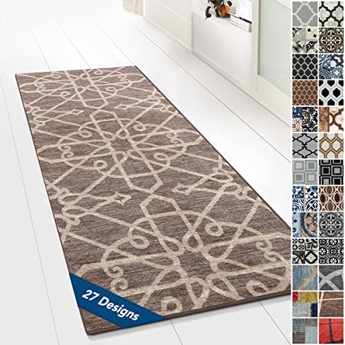 Floordirekt Teppichläufer mit Muster - maßgefertigter Feinschlingen Teppich Läufer für Küche, Flur & Wohnraum - Ornament Vintage Orient Gitter (80 x 100 cm, Navelli Braun) von Floordirekt