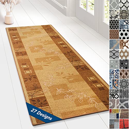 Floordirekt Teppichläufer mit Muster - maßgefertigter Feinschlingen Teppich Läufer für Küche, Flur & Wohnraum - Ornament Vintage Orient Gitter (80 x 150 cm, Akzent Beige) von Floordirekt