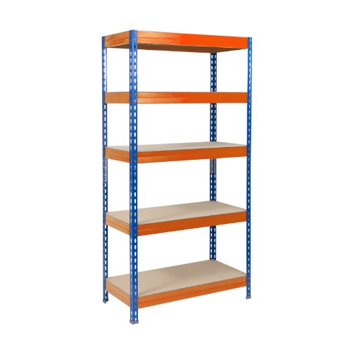 Floordirekt Weitspannregale, Steckregal, Schwerlastregal, Kellerregal, Metallregal, Büroregal, | RIESENAUSWAHL! (Grizzly: 220x90x60 cm, Blau-Orange) von Floordirekt