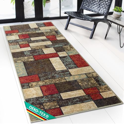 teppichläufer rutschfest - maßgefertigter Feinschlingen Teppich Läufer für Küche, Flur & Wohnraum - Mannheim Patch (80 x 350 cm) von Floordirekt