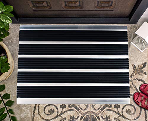 Doortex Schmutzfangmatte | Fußmatte "alumat" | 39 x 60 cm | aus Aluminium | Gummi | aluminium | schwarz | rechteckig | für den Außenbereich von Floortex