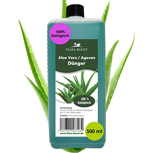 Konfitee Aloe Vera Dünger Flora Boost 500ml I Für bis zu 100L Gießwasser I Für alle Aloe Vera & Agaven Sorten I Flüssiger Blatt- & Wurzeldünger I 100% natürlicher Pflanzendünger von Flora Boost