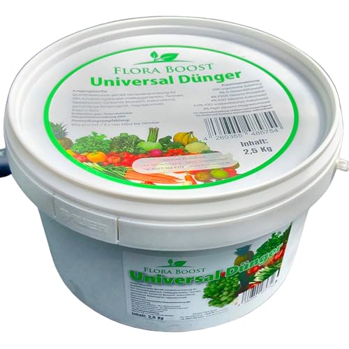 Flora Boost Universaldünger Flora Boost 2,5 Kilogramm I Organischer Dünger mit Langzeit- & Sofortwirkung I Dünger für Pflanzen & Rasen sowie Obst & Gemüse geeignet I 100% Pflanzendünger von Konfitee