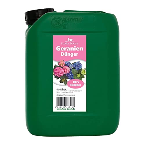 Konfitee Geranien Dünger Flora Boost 5000ml I Für bis zu 1000L Gießwasser I Blumendünger für Balkon- & Gartenpflanzen I Flüssiger Blatt- & Wurzeldünger I 100% natürlicher Pflanzendünger von Flora Boost