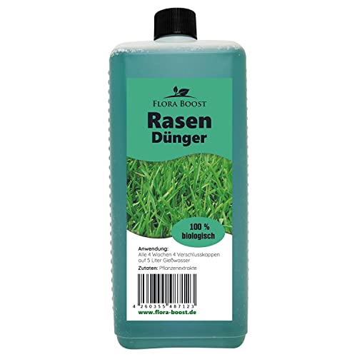 Flora Boost Rasendünger Flora Boost 500ml I Für 250m² Rasenfläche I Starterdünger für alle Rasen Sorten geeignet I Flüssigdünger für grünen Rasen I 100% natürlicher Pflanzendünger von Flora Boost