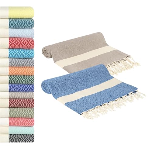 Flora Furora Saunahandtuch Saunatuch Damen + Herren, Hamamtuch groß 100x200 XXL: lang, platzsparend, leicht | Sauna Handtuch, Wellness Spa Tuch (Braun + Dunkelblau, 2er Set | 100 x 200 cm) von Flora Furora