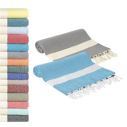 Flora Furora Saunahandtuch Saunatuch Damen + Herren, Hamamtuch groß 100x200 XXL: lang, platzsparend, leicht | Sauna Handtuch, Wellness Spa Tuch (Grau + Blau, 2er Set | 100 x 200 cm) von Flora Furora