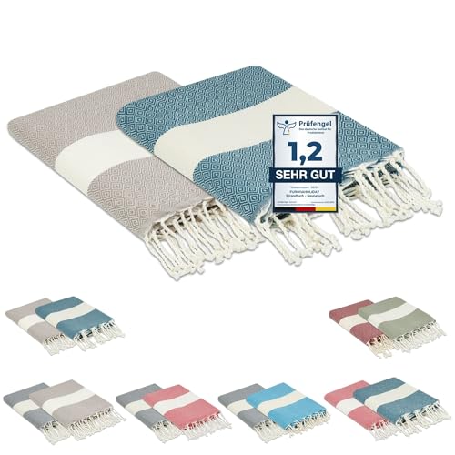 furora Holiday Strandtuch groß 100x200 cm: Baumwolle (2er Set), leicht lang dünn kompakt | Fouta Strandhandtuch XXL, Hamamtuch Saunatuch | Damen & Herren Badetuch Stranddecke - Urlaub Must Haves von Flora Furora