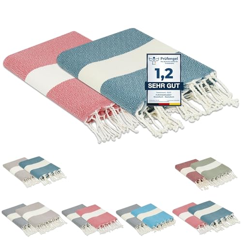 furora Holiday Strandtuch groß 100x200 cm: Baumwolle (2er Set), leicht lang dünn kompakt | Fouta Strandhandtuch XXL, Hamamtuch Saunatuch | Damen & Herren Badetuch Stranddecke - Urlaub Must Haves von Flora Furora