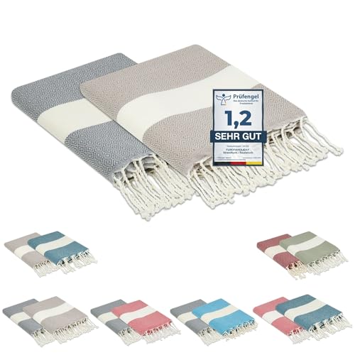 furora Holiday Strandtuch groß 100x200 cm: Baumwolle (2er Set), leicht lang dünn kompakt | Fouta Strandhandtuch XXL, Hamamtuch Saunatuch | Damen & Herren Badetuch Stranddecke - Urlaub Must Haves von Flora Furora