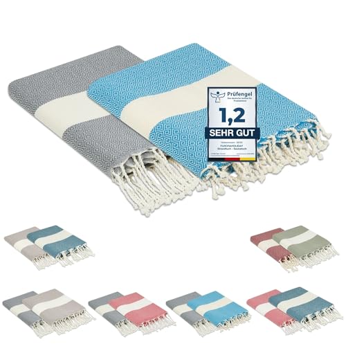furora Holiday Strandtuch groß 100x200 cm: Baumwolle (2er Set), leicht lang dünn kompakt | Fouta Strandhandtuch XXL, Hamamtuch Saunatuch | Damen & Herren Badetuch Stranddecke - Urlaub Must Haves von furora HOLIDAY