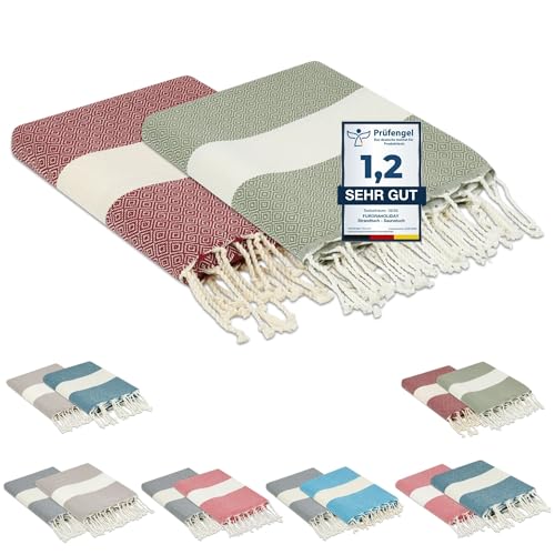 furora Holiday Strandtuch groß 100x200 cm: Baumwolle (2er Set), leicht lang dünn kompakt | Fouta Strandhandtuch XXL, Hamamtuch Saunatuch | Damen & Herren Badetuch Stranddecke - Urlaub Must Haves von Flora Furora