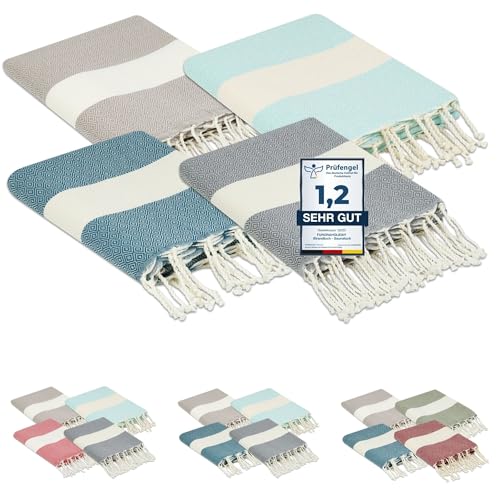 furora Holiday Strandtuch groß 100x200 cm: Baumwolle (4er Set), leicht lang dünn kompakt | Fouta Strandhandtuch XXL, Hamamtuch Saunatuch | Damen & Herren Badetuch Stranddecke - Urlaub Must Haves von Flora Furora