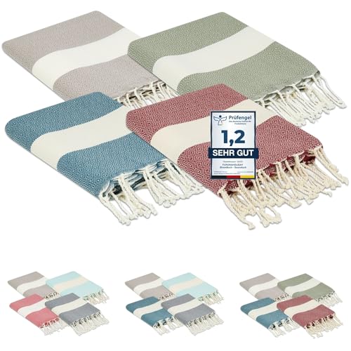 furora Holiday Strandtuch groß 100x200 cm: Baumwolle (4er Set), leicht lang dünn kompakt | Fouta Strandhandtuch XXL, Hamamtuch Saunatuch | Damen & Herren Badetuch Stranddecke - Urlaub Must Haves von Flora Furora