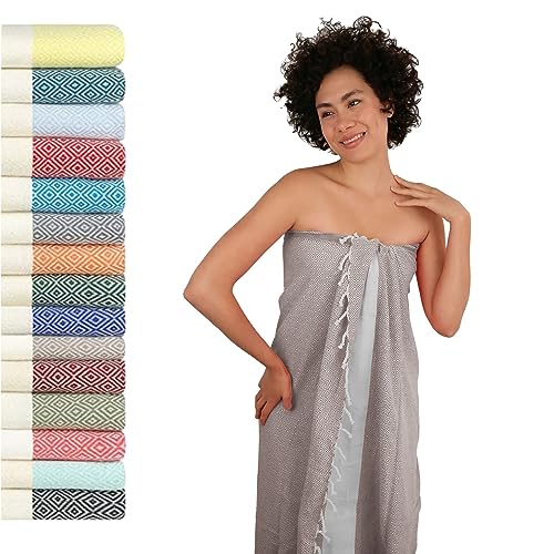 Saunahandtuch Saunatuch Damen + Herren, Hamamtuch groß 100x200 XXL: lang, platzsparend, leicht | Sauna Handtuch, Wellness Spa Tuch, Saunakilt Zubehör | Fouta Hamam Badetuch groß 100x200 cm von Flora Furora