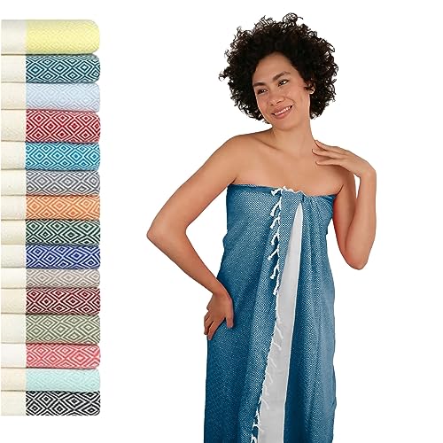 Saunahandtuch Saunatuch Damen + Herren, Hamamtuch groß 100x200 XXL: lang, platzsparend, leicht | Sauna Handtuch, Wellness Spa Tuch, Saunakilt Zubehör | Fouta Hamam Badetuch groß 100x200 cm von Flora Furora