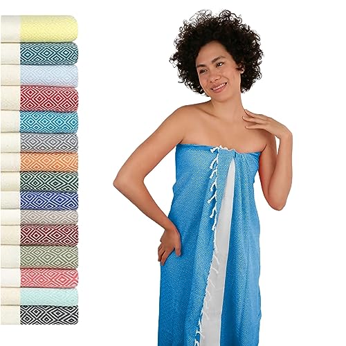 Saunahandtuch Saunatuch Damen + Herren, Hamamtuch groß 100x200 XXL: lang, platzsparend, leicht | Sauna Handtuch, Wellness Spa Tuch, Saunakilt Zubehör | Fouta Hamam Badetuch groß 100x200 cm von Flora Furora