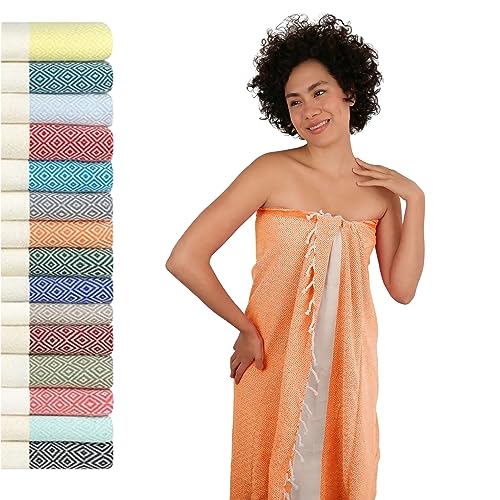 Saunahandtuch Saunatuch Damen + Herren, Hamamtuch groß 100x200 XXL: lang, platzsparend, leicht | Sauna Handtuch, Wellness Spa Tuch, Saunakilt Zubehör | Fouta Hamam Badetuch groß 100x200 cm von Flora Furora