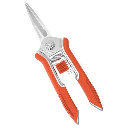 FLORA GUARD 16,5 cm Gartenschere,Baumschere mit Bypass-Schneide für Äste und Zweige,mit Edelstahl mit Soft-Touch-Griff(Orange) von FLORA GUARD