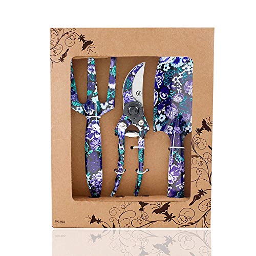 FLORA GUARD Gartengeräte Gartenwerkzeug Set, 3 Piece Aluminum Garden Tool Set as Trowel,Cultivator, Schnitt Schere, Geschenk-Set für Gartenbedarf （Lila） von FLORA GUARD