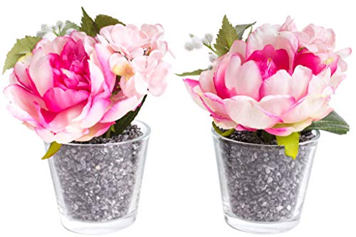 Flora-Seta GmbH künstliches Blumen-Arrangement im Glas (2 Stück) (Beauty, Creme, rosa, Pfingstrosen Hortensien) von Flora-Seta GmbH