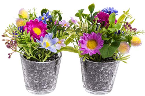 Flora-Seta GmbH künstliches Blumen-Arrangement im Glas (2 Stück) (lila-pink, Frühlingsblumen) von Flora-Seta GmbH