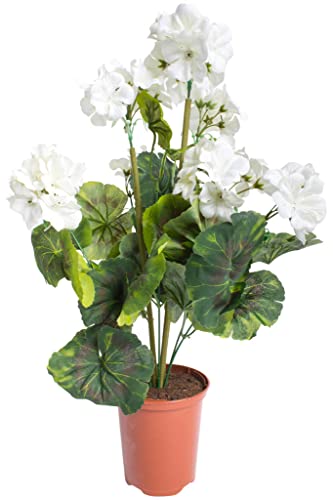 Flora-Seta künstliche Geranie (Geranienbusch) groß mit 9 Stielen im Kunststofftopf (Creme-weiß M22) von Flora-Seta