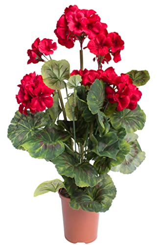 Flora-Seta künstliche Geranie (Geranienbusch) groß mit 9 Stielen im Kunststofftopf (rot M22) von Flora-Seta