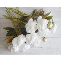 Weißer Real Touch Pfingstrosen-Blumenstrauß Handgemachter Hochzeitsblumenstrauß von FloraFantasyIZ